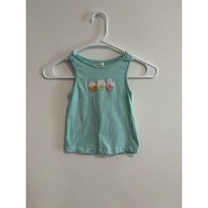Sfera Cupcake‎ Embroidered Tank Top girls Size 3-4 Mint Green Shoulder Knots